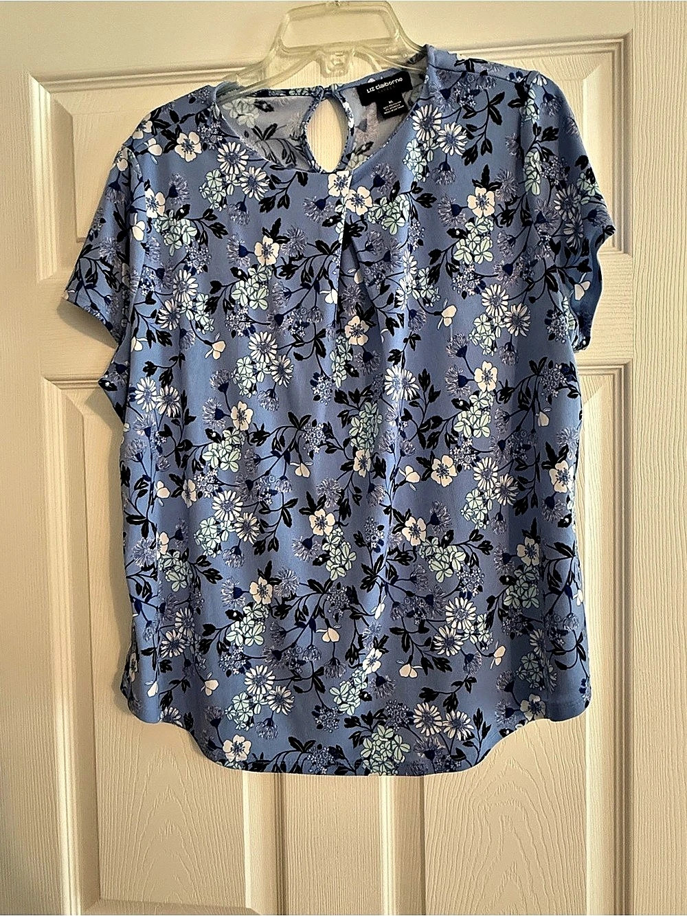 Liz Claiborne Floral Short Sleeve Blouse Blue & Green XL